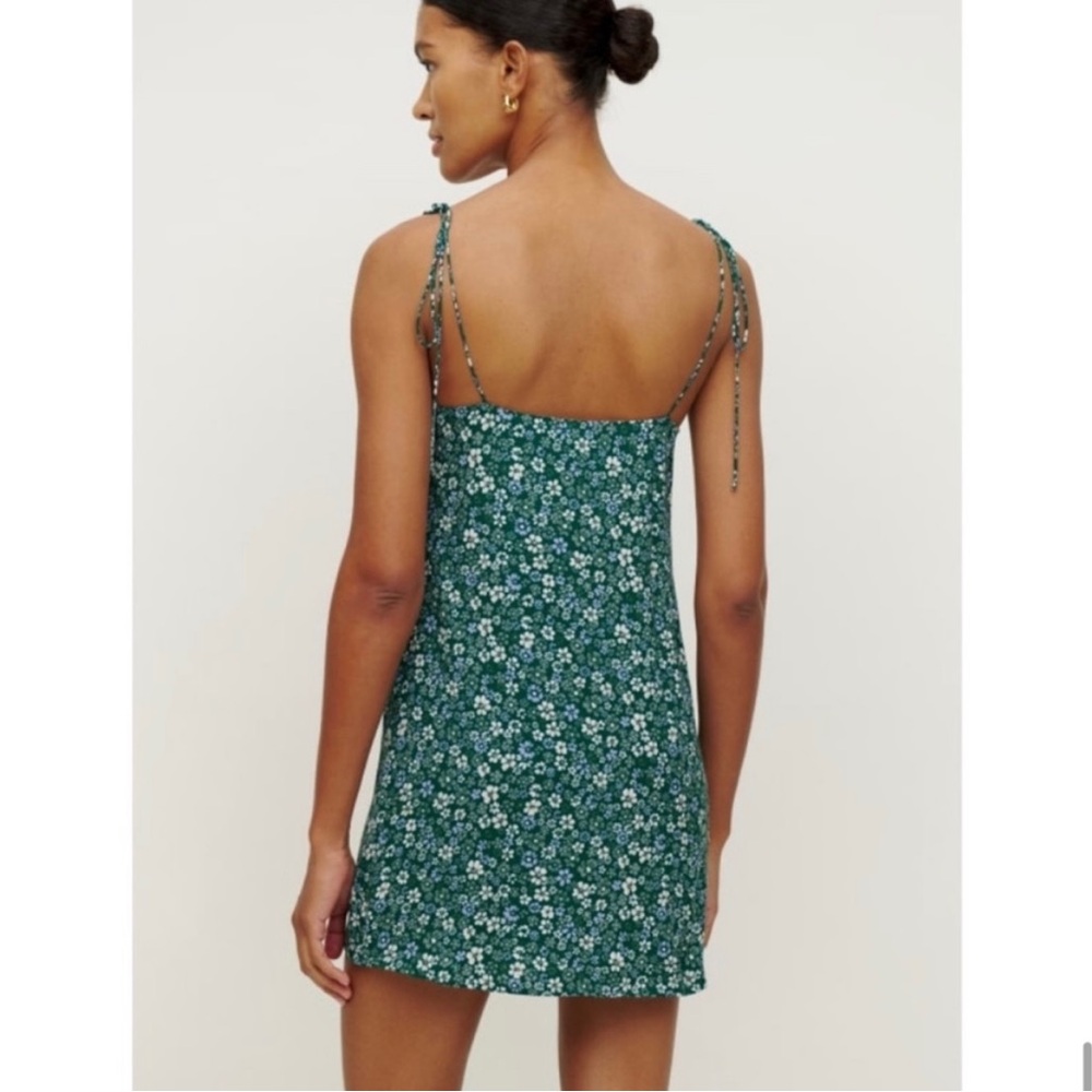 Reformation Teal Green Floral Tie-Shoulder Mini Dress - Picture 2 of 7